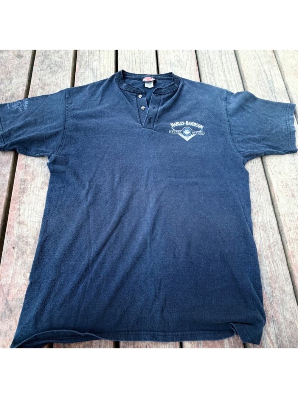 Harley-Davidson Mens Large Blue Myrtle Beach Henley Shirt With Logo Graphics
